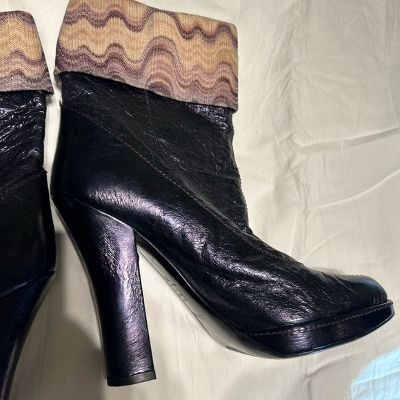 Missoni Fold-Over High Heeled Metallic Purple Leather Boots - Picture 4 of 16
